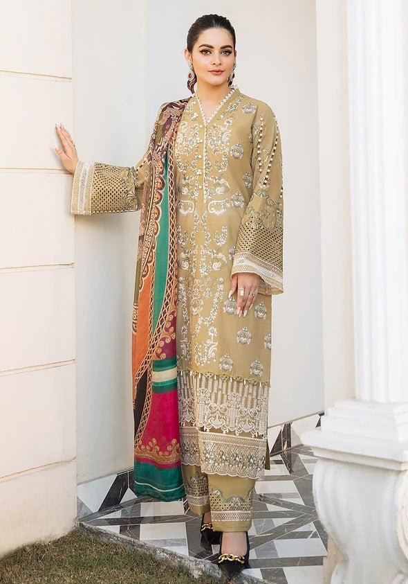 Kafh Premium 3 Piece Stitched Embroidered Lawn Suit - KLL-04-B MANDELA