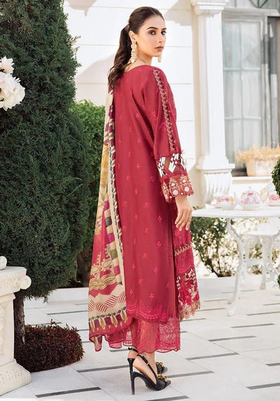 Kafh Premium 3 Piece Stitched Embroidered Lawn Suit - KLL-07 SCARLET