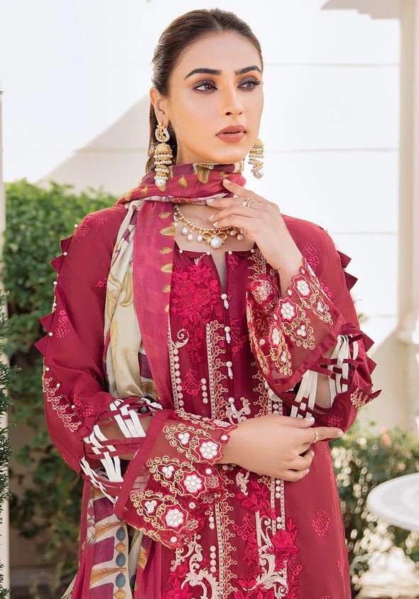 Kafh Premium 3 Piece Stitched Embroidered Lawn Suit - KLL-07 SCARLET