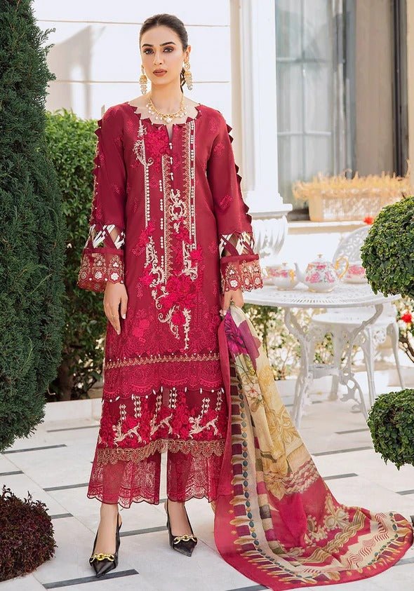 Kafh Premium 3 Piece Stitched Embroidered Lawn Suit - KLL-07 SCARLET