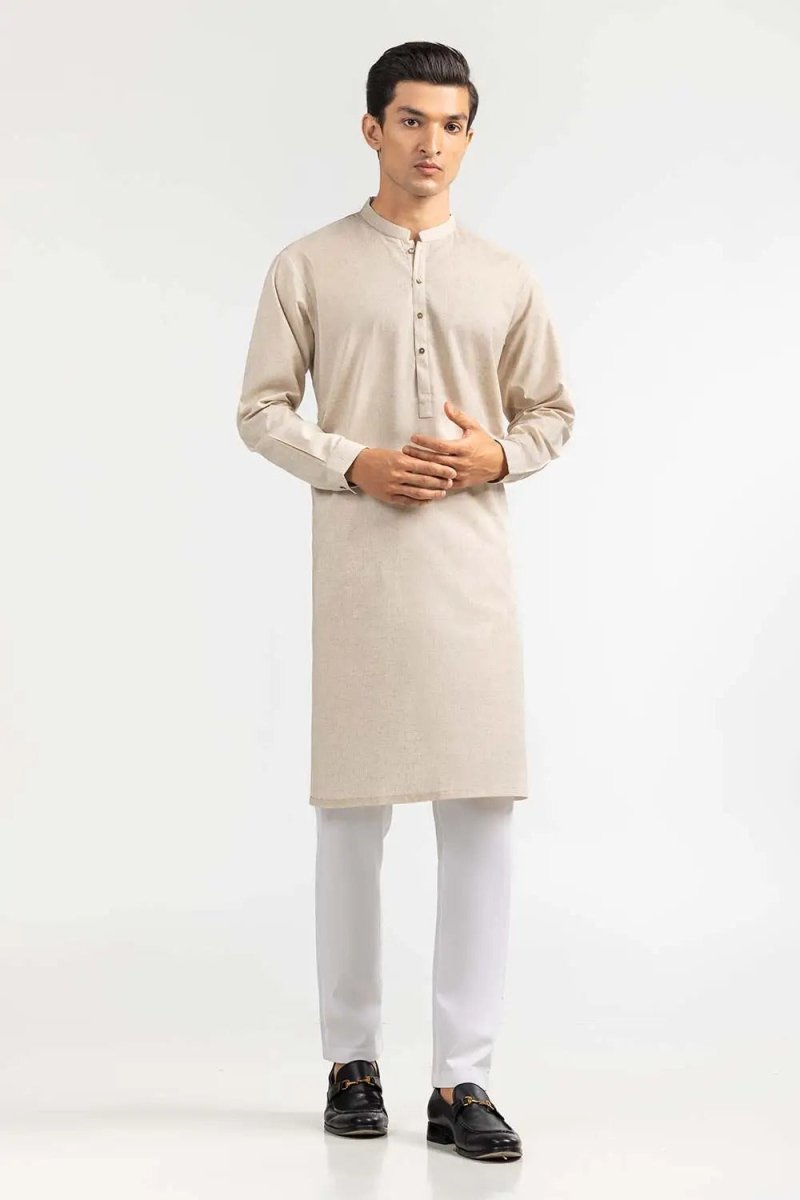 Gul Ahmed Ready to Wear Basic Cream Kurta - KP-1851