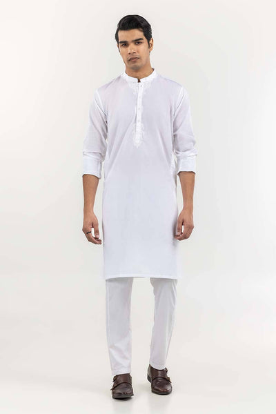 Gul Ahmed Ready to Wear White Basic Kurta KR-EMB22-006