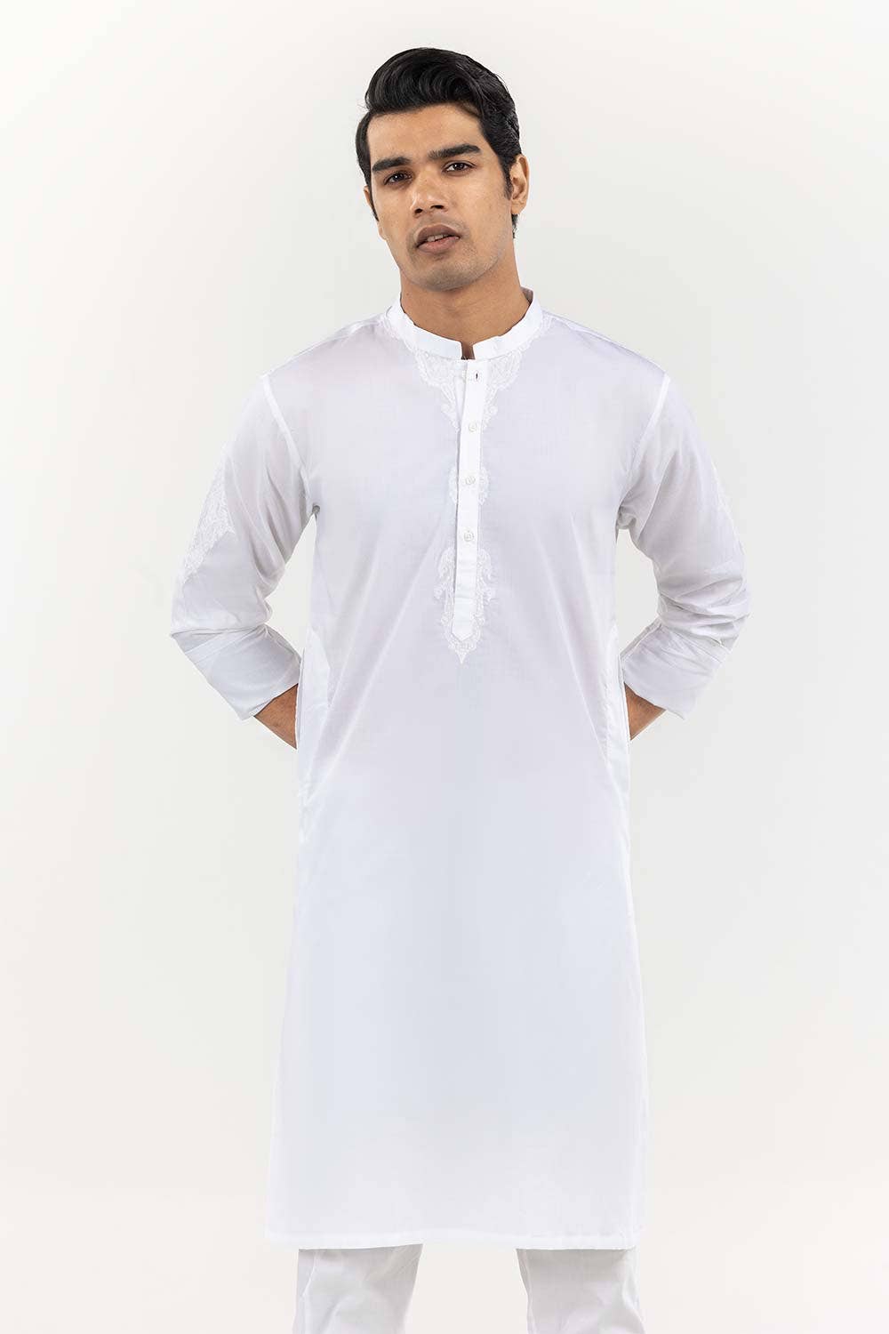 Gul Ahmed Ready to Wear White Basic Kurta KR-EMB22-006