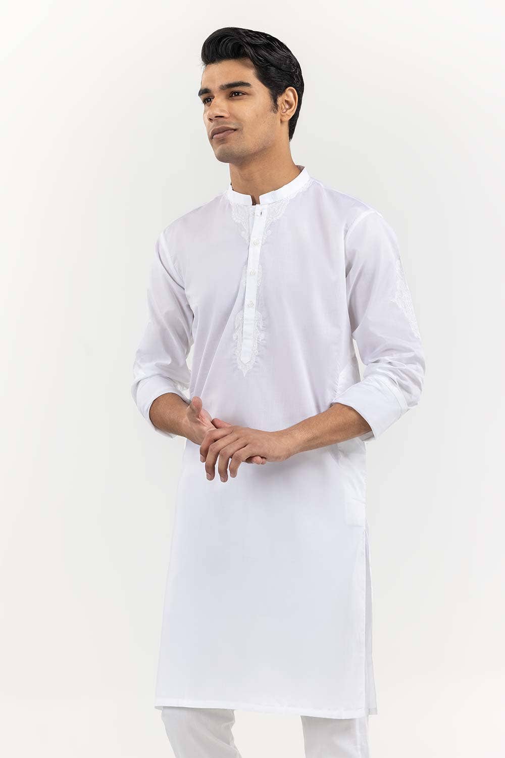 Gul Ahmed Ready to Wear White Basic Kurta KR-EMB22-006