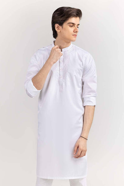 Gul Ahmed Ready to Wear White Basic Kurta KR-EMB22-007