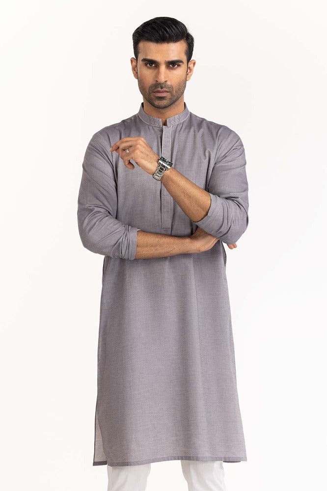 Gul Ahmed Ready to Wear Men's Lilac Embroidered Kurta KR-EMB22-025