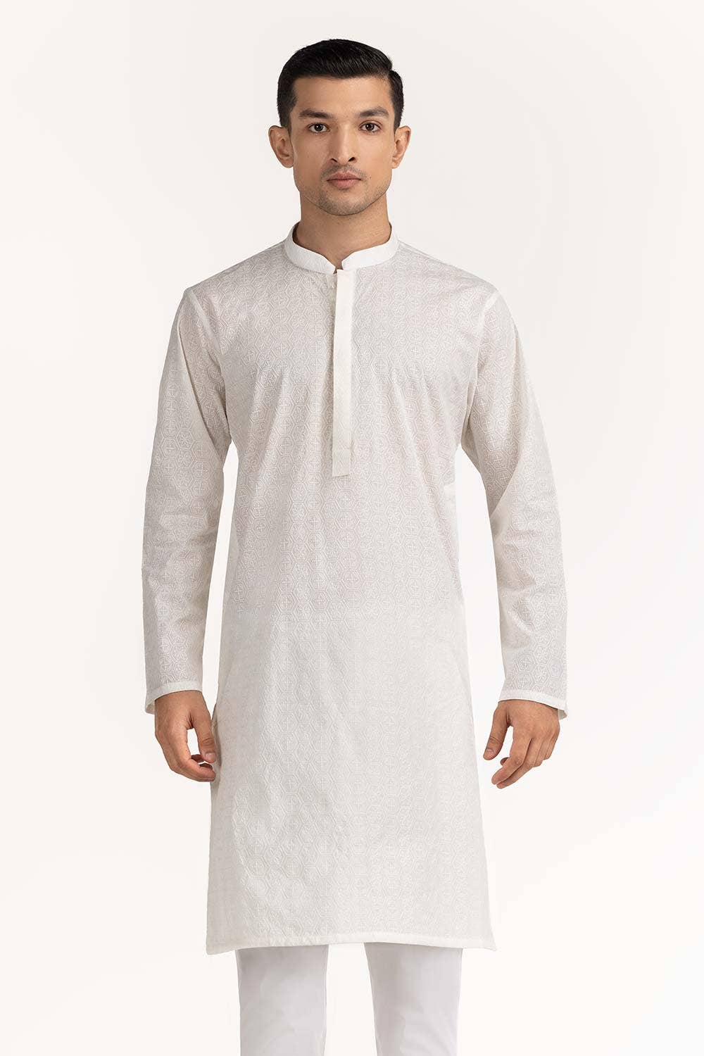 Gul Ahmed Ready to Wear Men's White Embroidered Kurta KR-EMB23-019