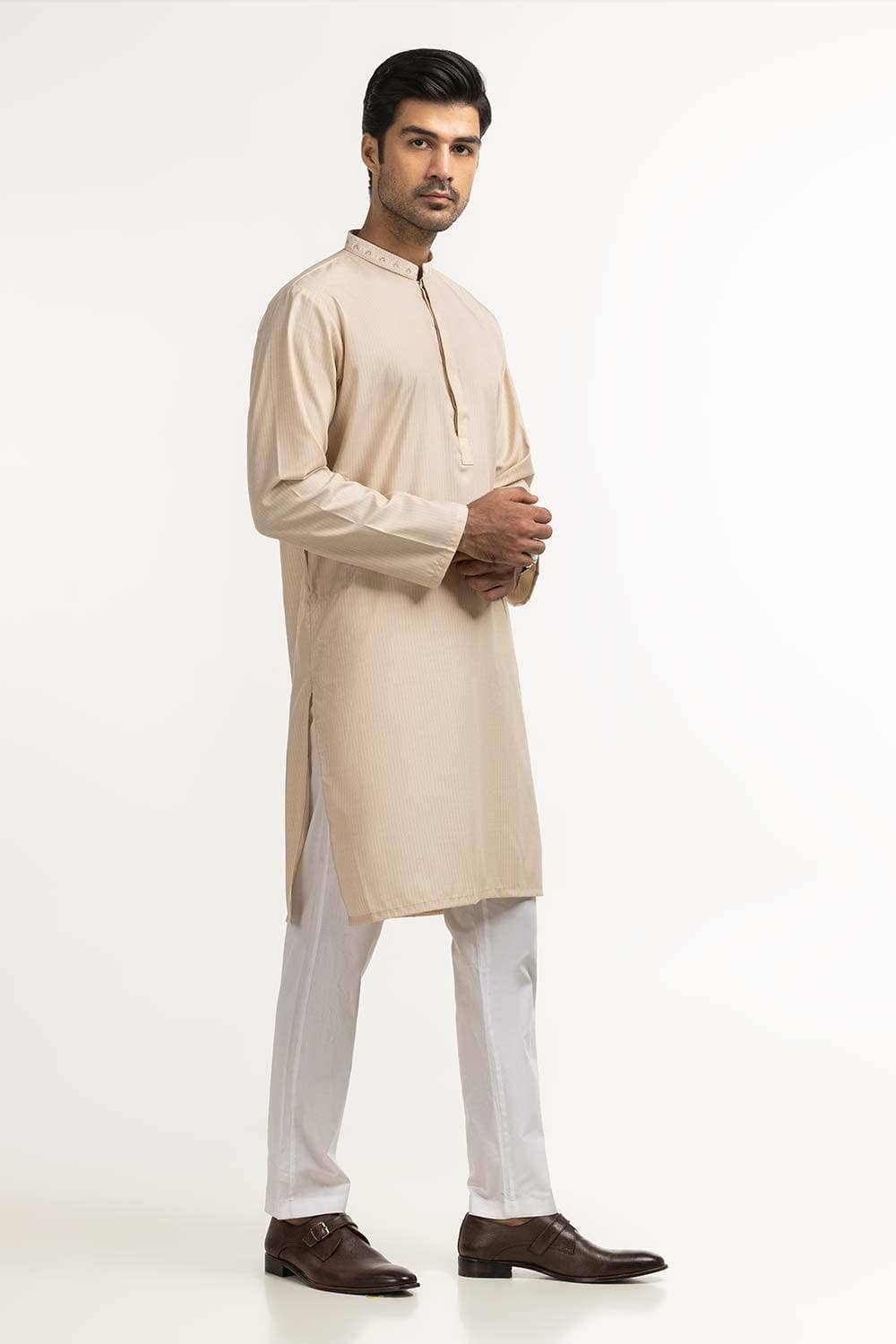 Gul Ahmed Ready to Wear Beige Embroidered Kurta KR-EMB24-037