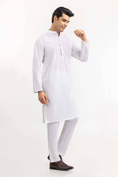 Gul Ahmed Ready to Wear White Basic Kurta KR-PLN22-028