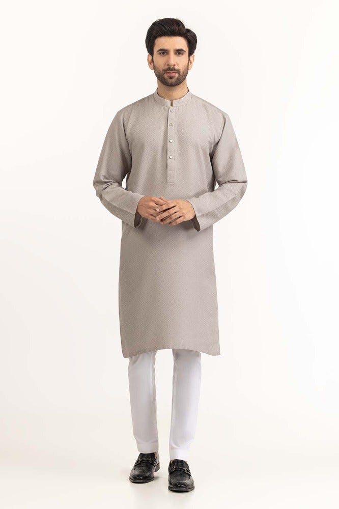 Gul Ahmed Ready to Wear Men's Grey Basic Kurta KR-PLN24-003