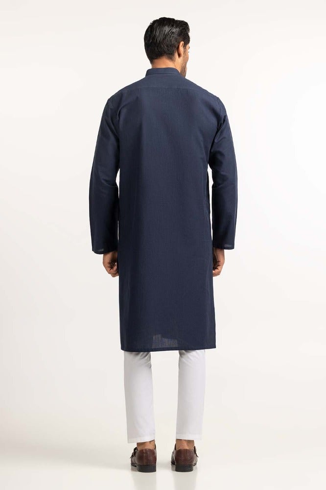 Gul Ahmed Ready to Wear Men's Navy Blue Basic Kurta KR-PLN24-009