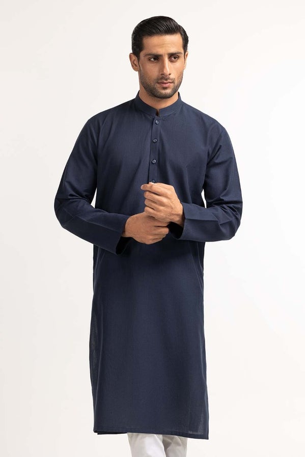 Gul Ahmed Ready to Wear Men's Navy Blue Basic Kurta KR-PLN24-009