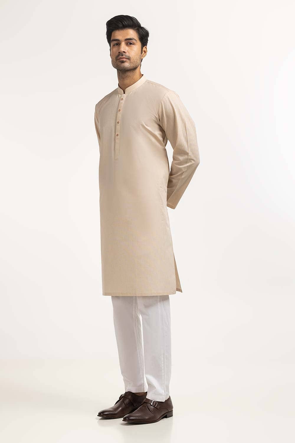 Gul Ahmed Ready to Wear Light Brown Basic Kurta KR-PLN24-021