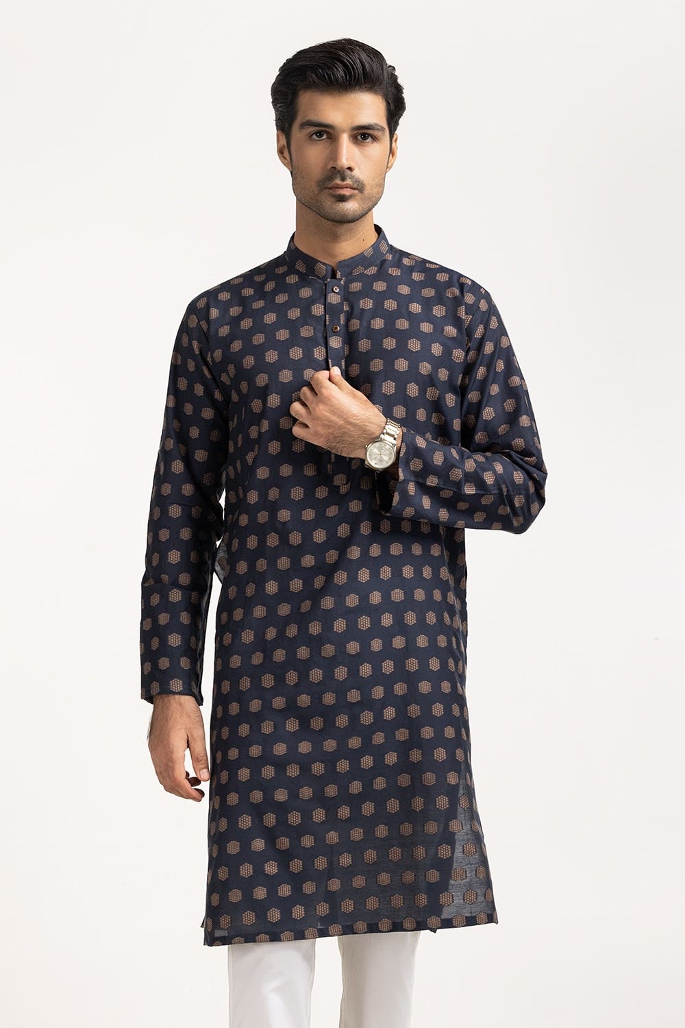 Gul Ahmed Ready to Wear Navy Blue Styling Kurta KR-PLN24-027