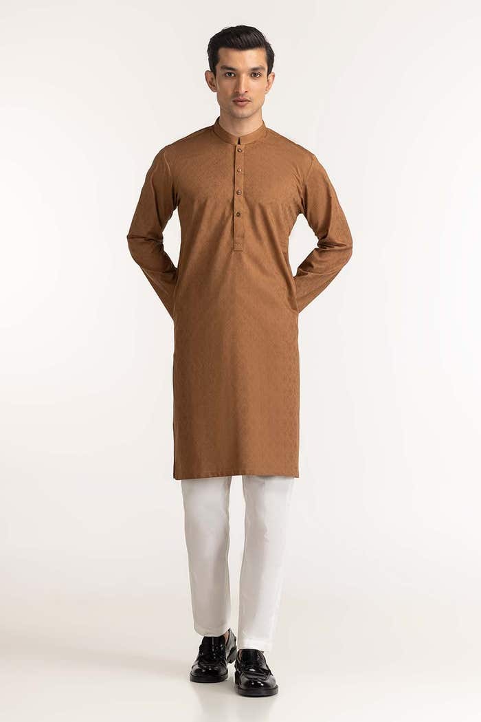 Gul Ahmed Ready to Wear Camel Basic Kurta KR-PLN24-029