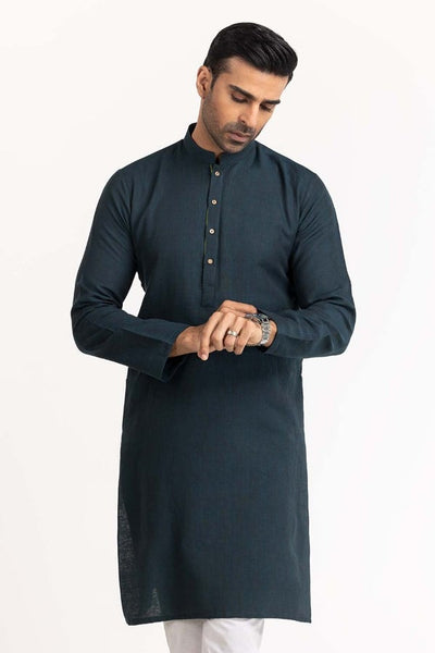 Gul Ahmed Ready to Wear Men's Deep Teal Basic Kurta KR-STY24-005