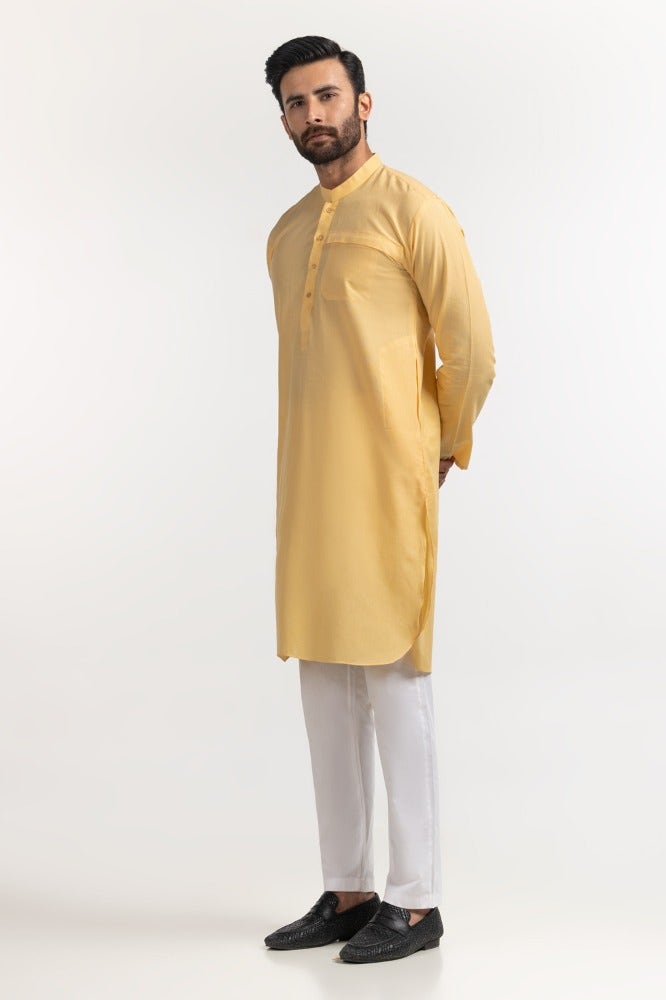 Gul Ahmed Ready to Wear Yellow Basic Kurta KR-STY24-013