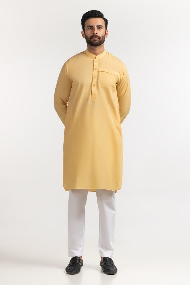 Gul Ahmed Ready to Wear Yellow Basic Kurta KR-STY24-013