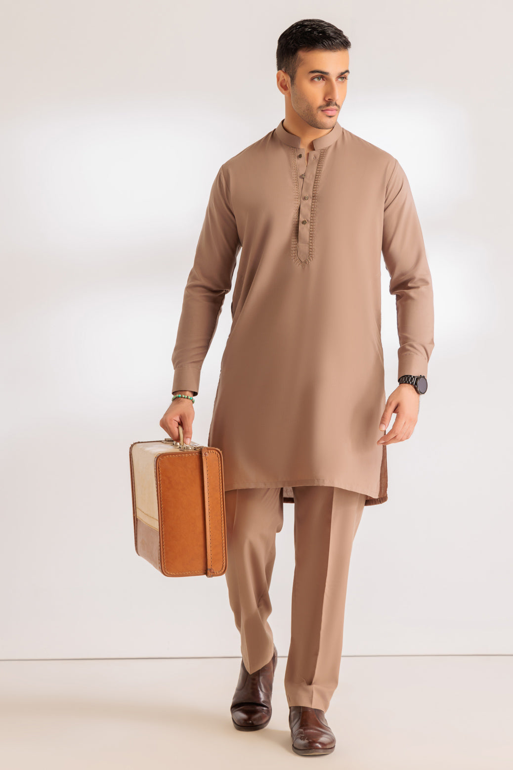 BONANZA MEN'S 2 PIECE ALMOND-BLENDED-KURTA TROUSER - KSR24-020