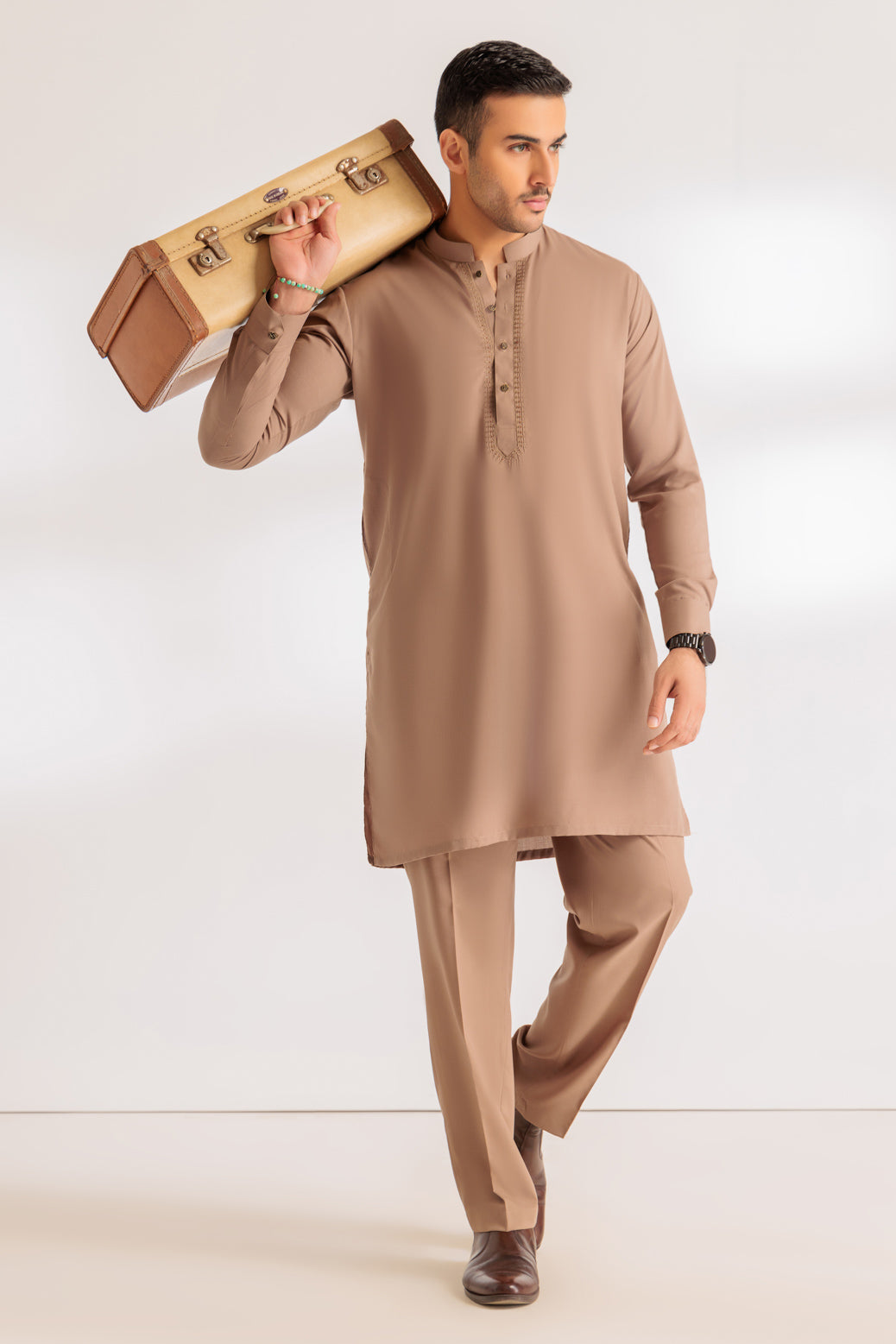 BONANZA MEN'S 2 PIECE ALMOND-BLENDED-KURTA TROUSER - KSR24-020