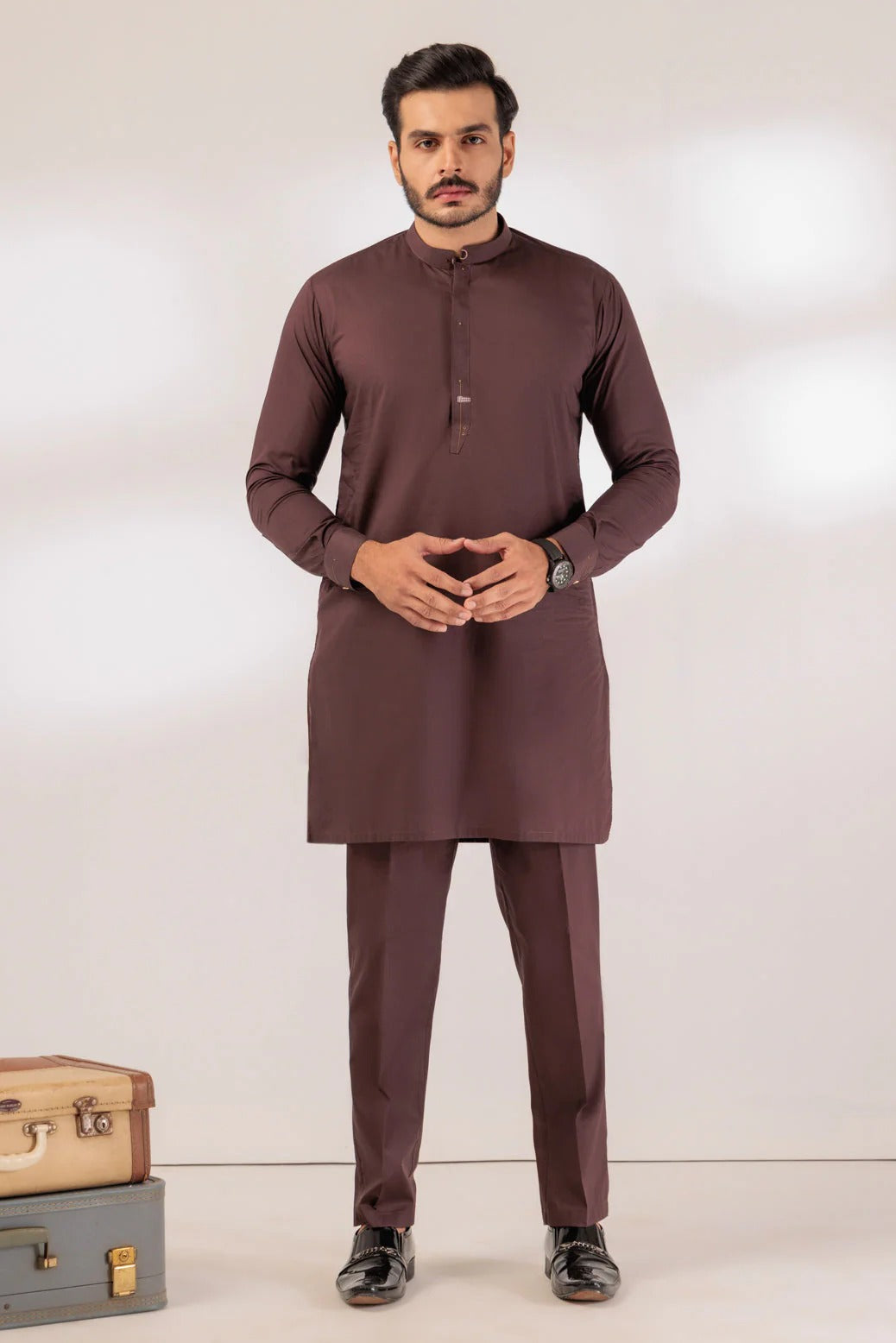 BONANZA MEN'S 2 PIECE D-COFFEE COTTON KURTA TROUSER SUIT - KSR24-024