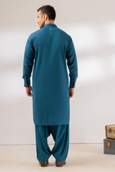 BONANZA MEN'S 2 PIECE OX-BLUE-BLENDED-KURTA SHALWAR - KSRR24-001