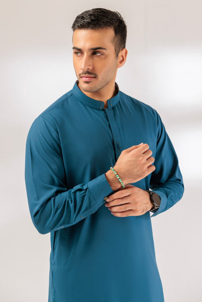 BONANZA MEN'S 2 PIECE OX-BLUE-BLENDED-KURTA SHALWAR - KSRR24-001