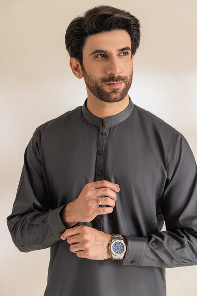 BONANZA MEN'S 2 PIECE SMOKE COTTON KURTA SHALWAR SUIT - KSRR24-003