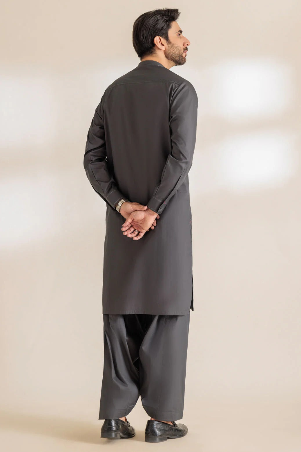 BONANZA MEN'S 2 PIECE SMOKE COTTON KURTA SHALWAR SUIT - KSRR24-003