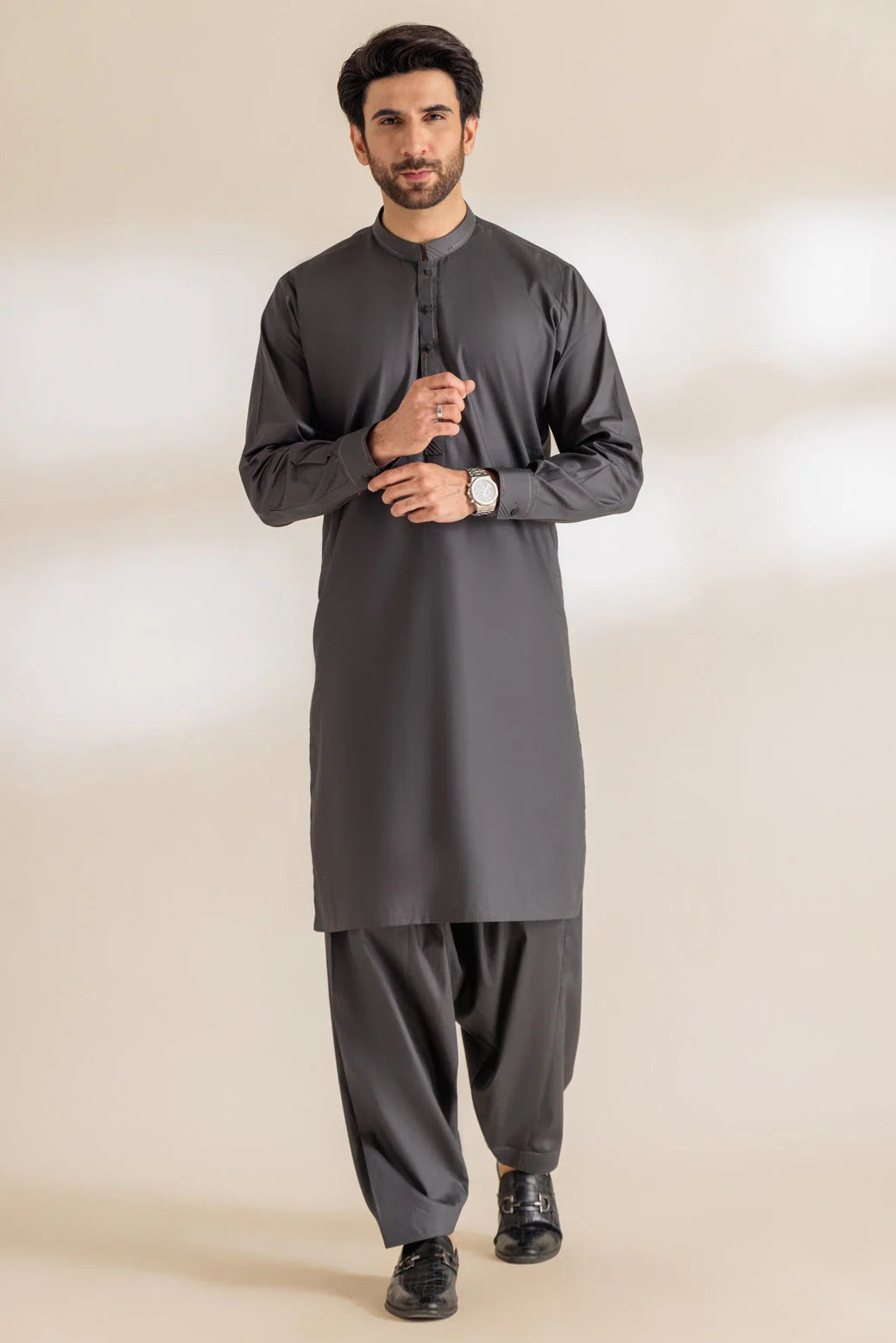 BONANZA MEN'S 2 PIECE SMOKE COTTON KURTA SHALWAR SUIT - KSRR24-003