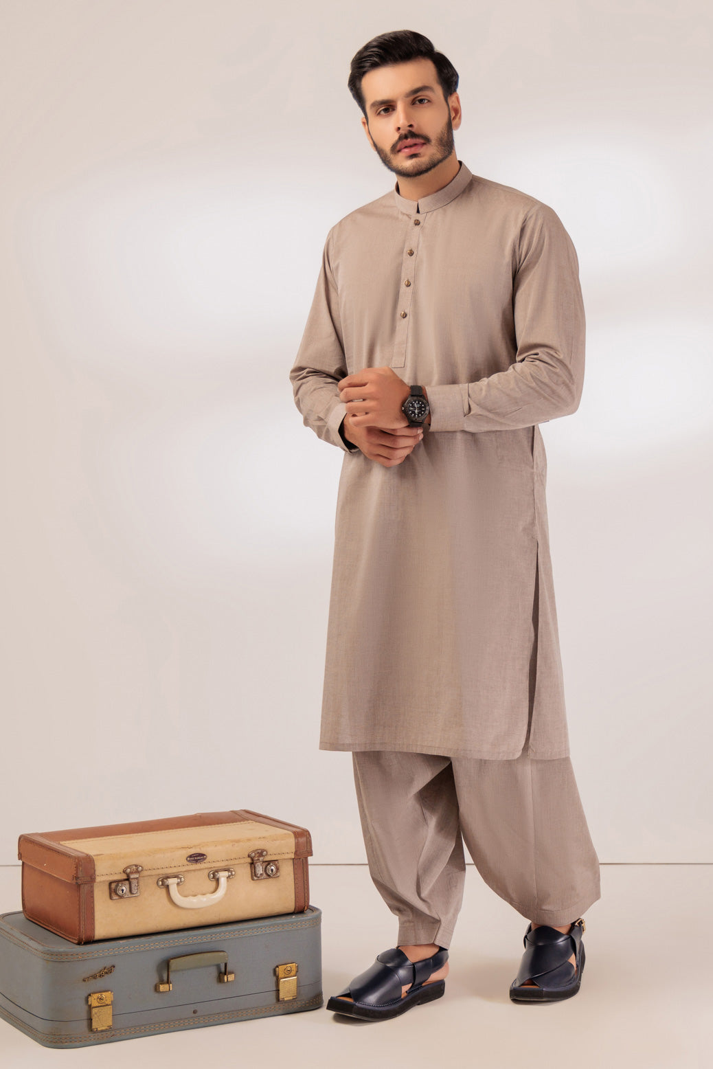 BONANZA MEN'S 2 PIECE HAZEL-YARN DYED-KURTA SHALWAR - KSRR24-014