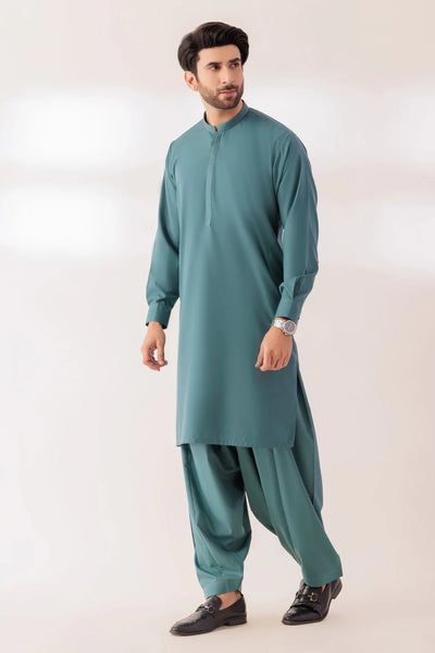 BONANZA MEN'S 2 PIECE S-GREEN-BLENDED KURTA SHALWAR SUIT - KSRR24-017