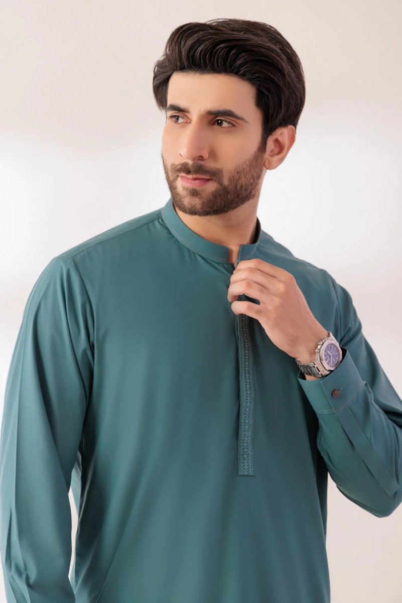 BONANZA MEN'S 2 PIECE S-GREEN-BLENDED KURTA SHALWAR SUIT - KSRR24-017