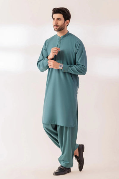 BONANZA MEN'S 2 PIECE S-GREEN-BLENDED KURTA SHALWAR SUIT - KSRR24-017