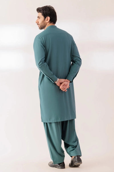 BONANZA MEN'S 2 PIECE S-GREEN-BLENDED KURTA SHALWAR SUIT - KSRR24-017