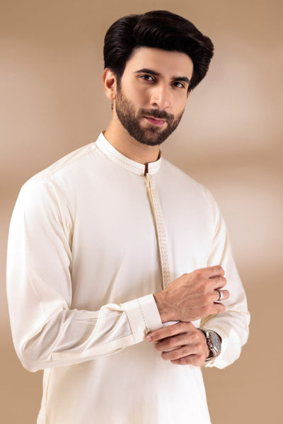 BONANZA MEN'S 2 PIECE CREAM-BLENDED-KURTA SHALWAR - KSRR24-023