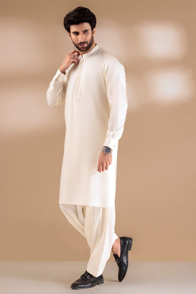 BONANZA MEN'S 2 PIECE CREAM-BLENDED-KURTA SHALWAR - KSRR24-023