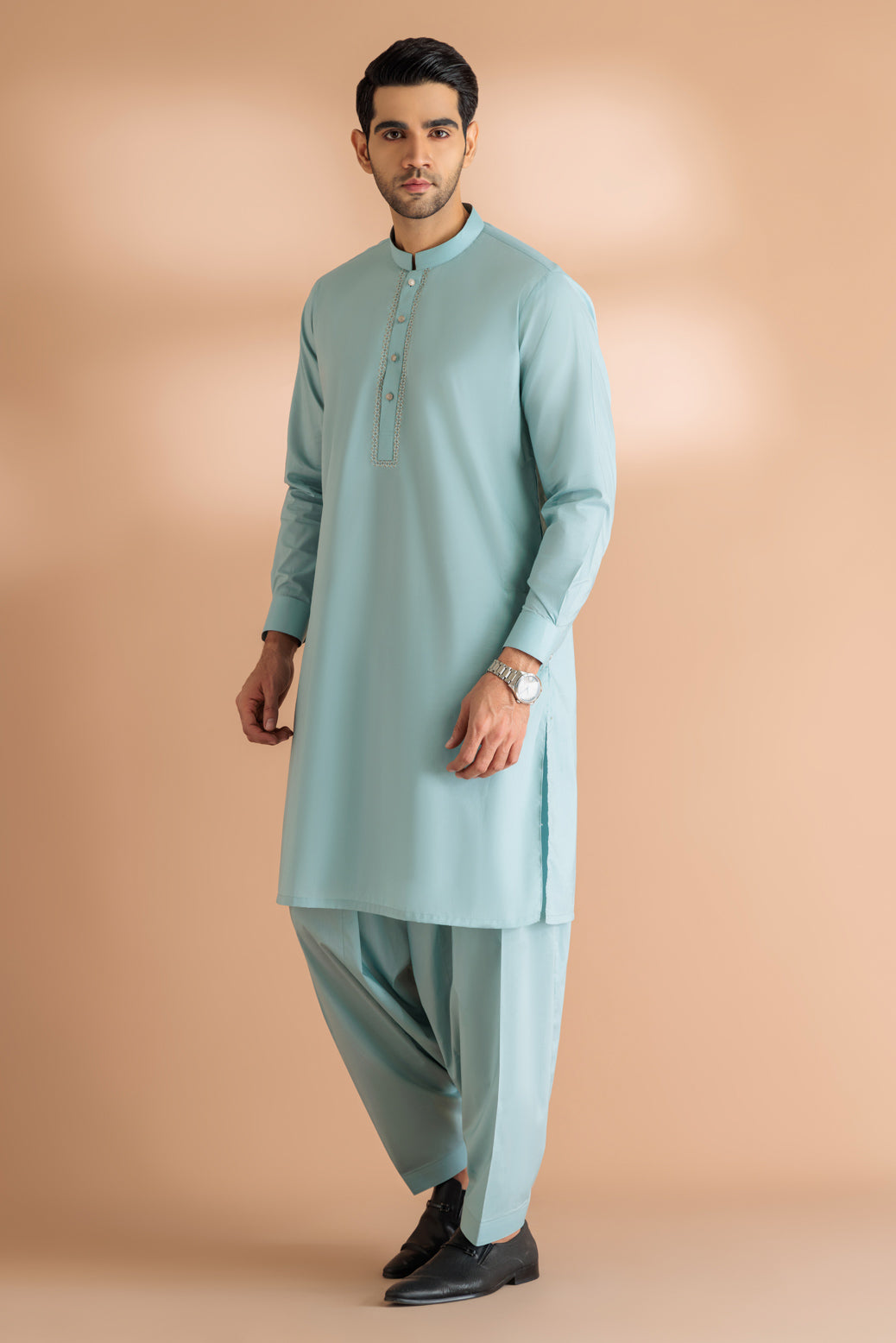 BONANZA MEN'S 2 PIECE SKY BLUE-COTTON-KURTA SHALWAR - KSRS24-031