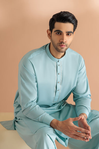 BONANZA MEN'S 2 PIECE SKY BLUE-COTTON-KURTA SHALWAR - KSRS24-031