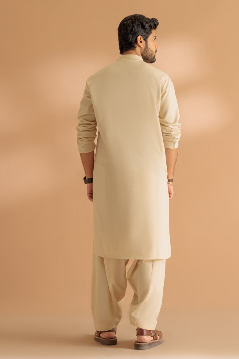 BONANZA MEN'S 2 PIECE BEIGE-BLENDED-KURTA SHALWAR - KSRS24-037