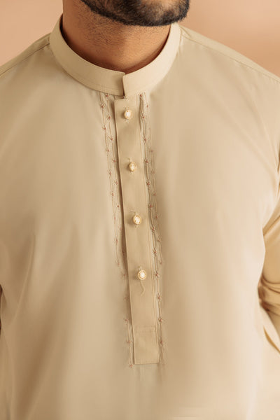 BONANZA MEN'S 2 PIECE BEIGE-BLENDED-KURTA SHALWAR - KSRS24-037