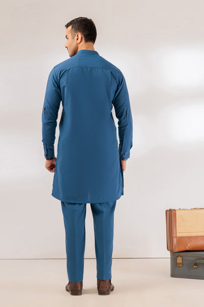 BONANZA MEN'S 2 PIECE U-BLUE-BLENDED-KURTA TROUSER - KSS24-036