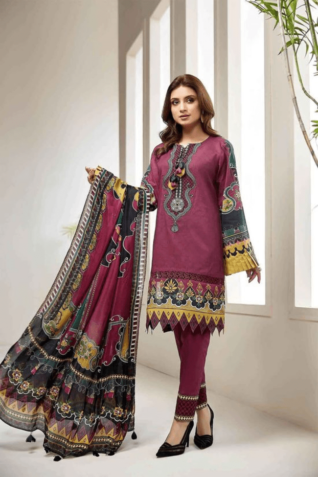 Farasha Embroidered Lawn Unstitched 3 Piece Suit L-01