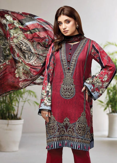 Farasha Embroidered Lawn Unstitched 3 Piece Suit L-09 Royal Scarlet