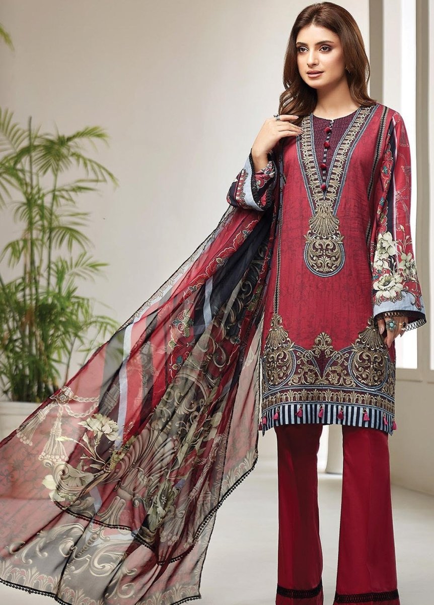 Farasha Embroidered Lawn Unstitched 3 Piece Suit L-09 Royal Scarlet