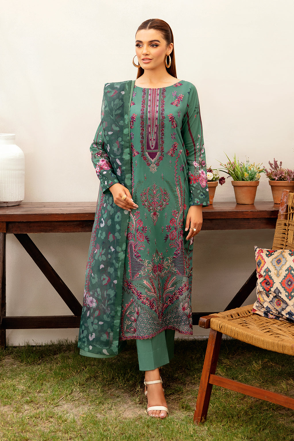 Ramsha 3 Piece Stitched Embroidered lawn Suit - L-1202