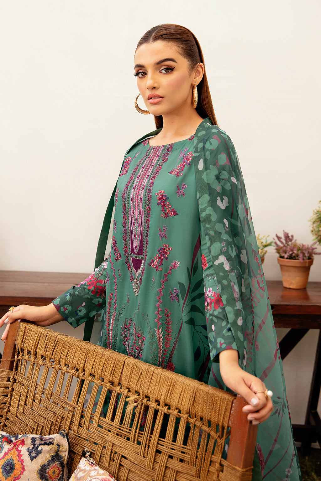 Ramsha 3 Piece Stitched Embroidered lawn Suit - L-1202