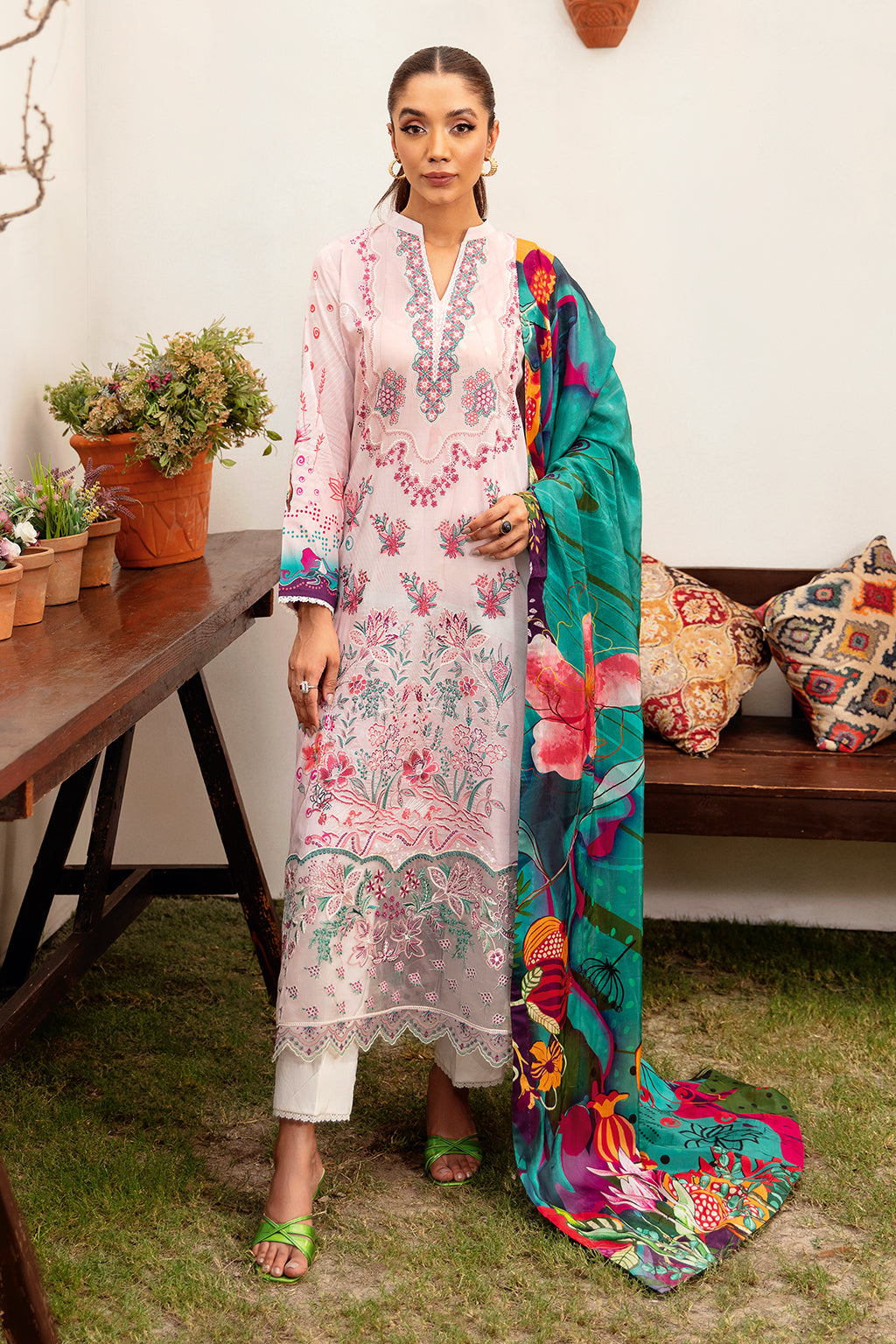 Ramsha 3 Piece Stitched Embroidered lawn Suit - L-1204