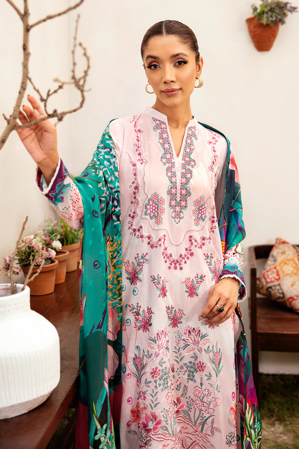 Ramsha 3 Piece Stitched Embroidered lawn Suit - L-1204