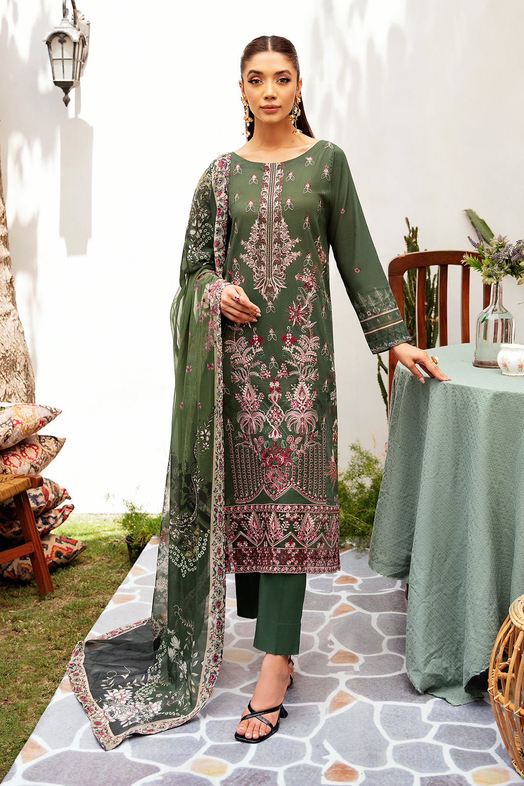 Ramsha 3 Piece Stitched Embroidered lawn Suit - L-1210